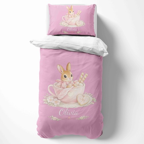 Pink bunny single duvet cover - bunny,