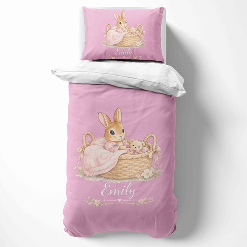 Pink bunny teddy basket - teddy,