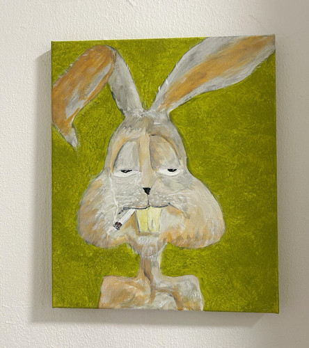 Original funny rabbit painting - original,