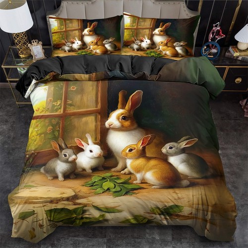 Rabbit leaves quilt duvet - 3d,